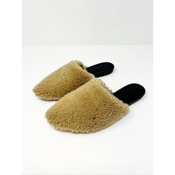 Jenni Kayne Shearling Flat Pointy Toe Mule Slip On Shoe Natural Brown EU 37 - Picture 3 of 9